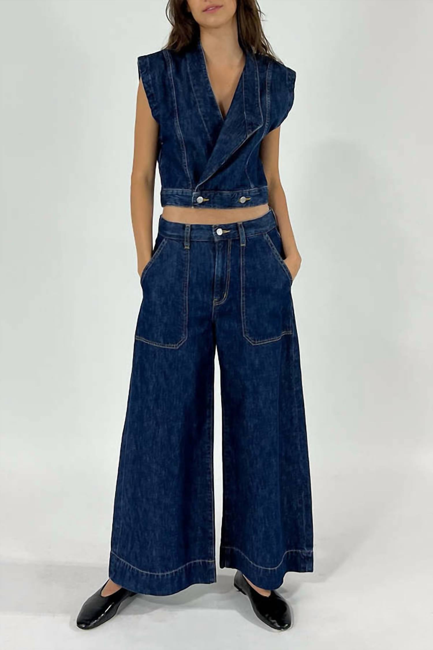 Etica - Delia Denim Shell Crop Wrap Vest Top