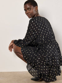 Apricot - Foil Spot Layered Long Sleeve Dress