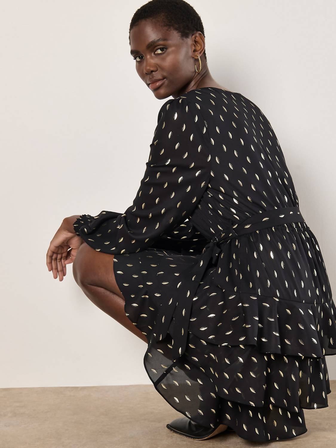 Apricot - Foil Spot Layered Long Sleeve Dress