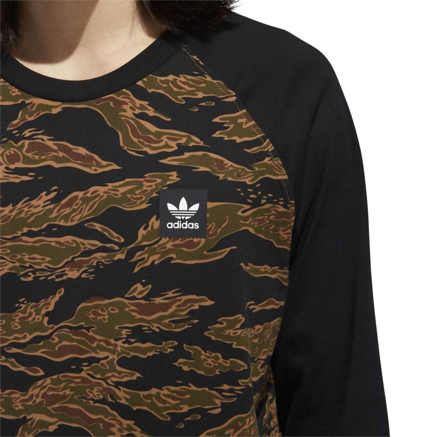 adidas Men's Crew Neck Raglan Tee in camo black - men's long sleeve top - alternate view