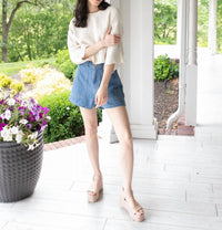 GRADE & GATHER Effortless Crew Neck Top in beige - women's t-shirt - view 4
