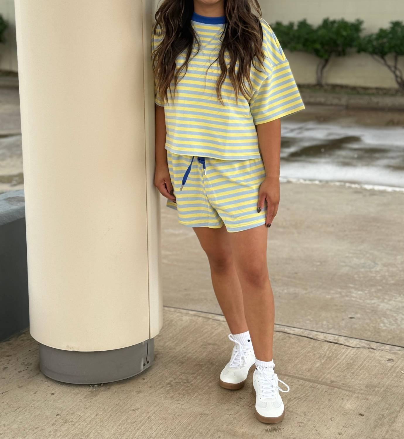 day + moon Women's Better For You Striped Short in blue butter - women's shorts - detail view