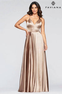 FAVIANA Charmeuse V-Neck Dress with Lace Up Back in mocha - women's dress - alternate view