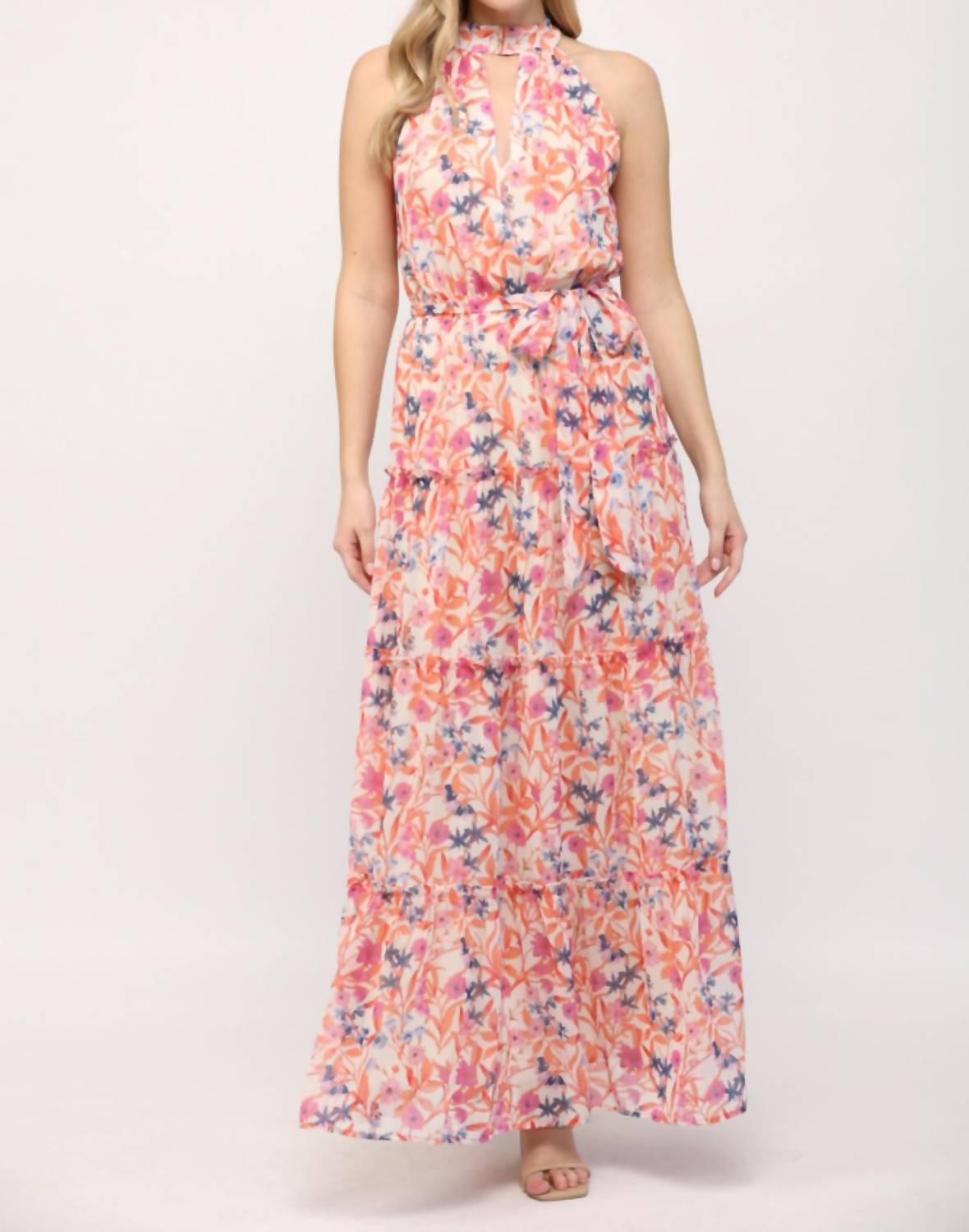 Fate - Keyhole Front Ruffle Hem Maxi Dress