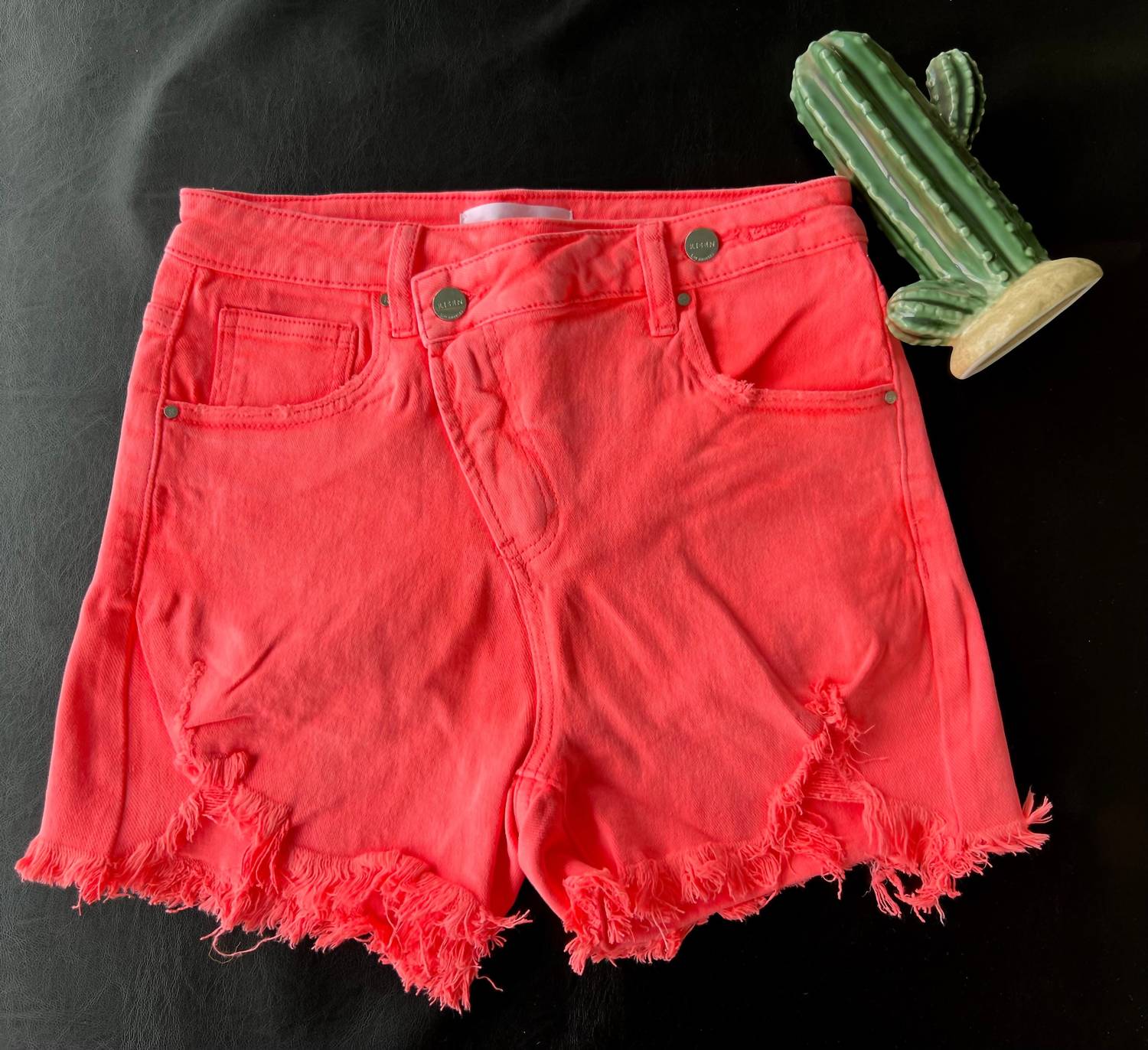 RISEN Ada Asymmetrical Distressed Shorts in coral pink - women's shorts - view 6