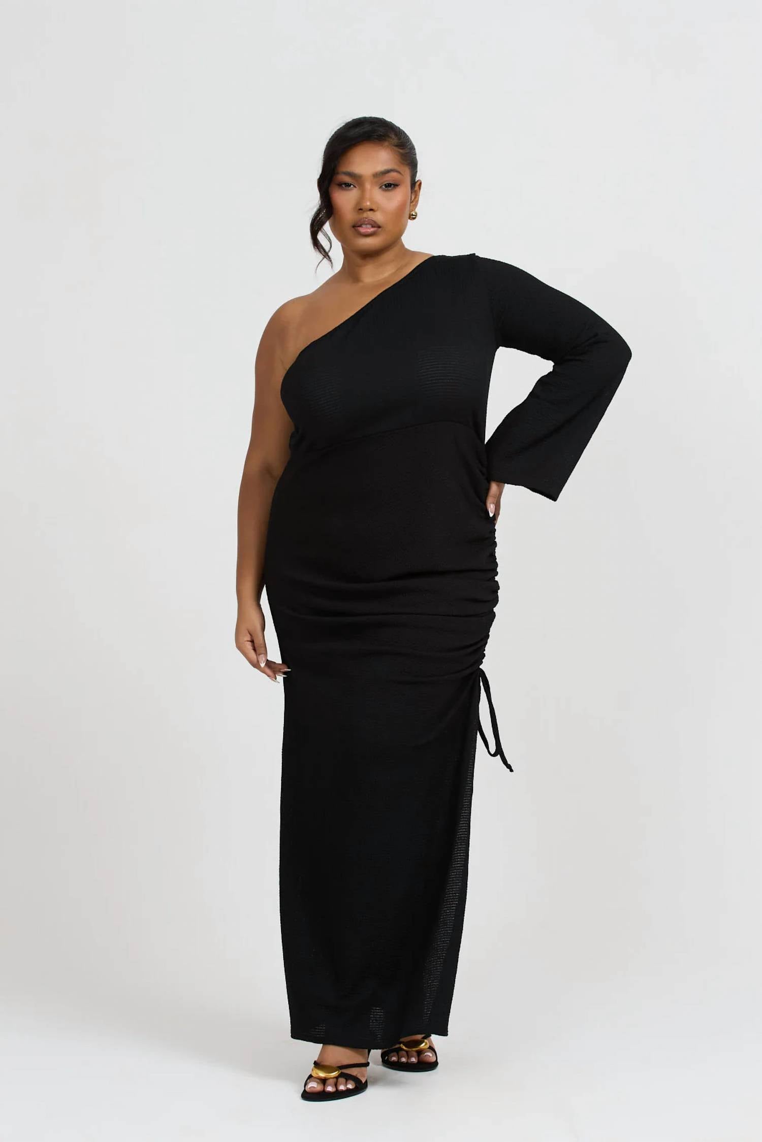 Fashion Szn Curve - One Shoulder Flare Sleeve Maxi Dress - Plus Size