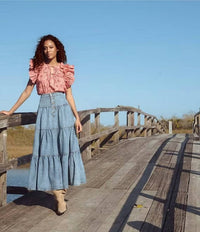 Elan - Tiered Denim Ruffle Skirt
