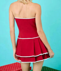 Day + Moon - Strapless Drop Waist Pleated Mini Romper Dress