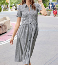 DESIGN HISTORY Smocked Gingham Midi Dress in black combo - women's dress - view 5