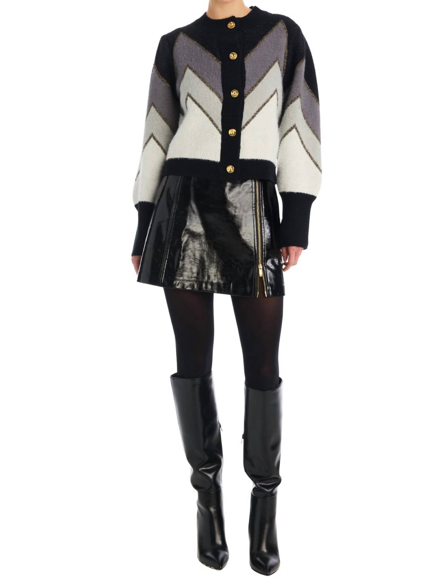 Allison New York - Chevron Long Sleeve Cardigan