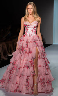 Sherri Hill Ruffle Skirt Floral Corset Dress in pink - women's dress