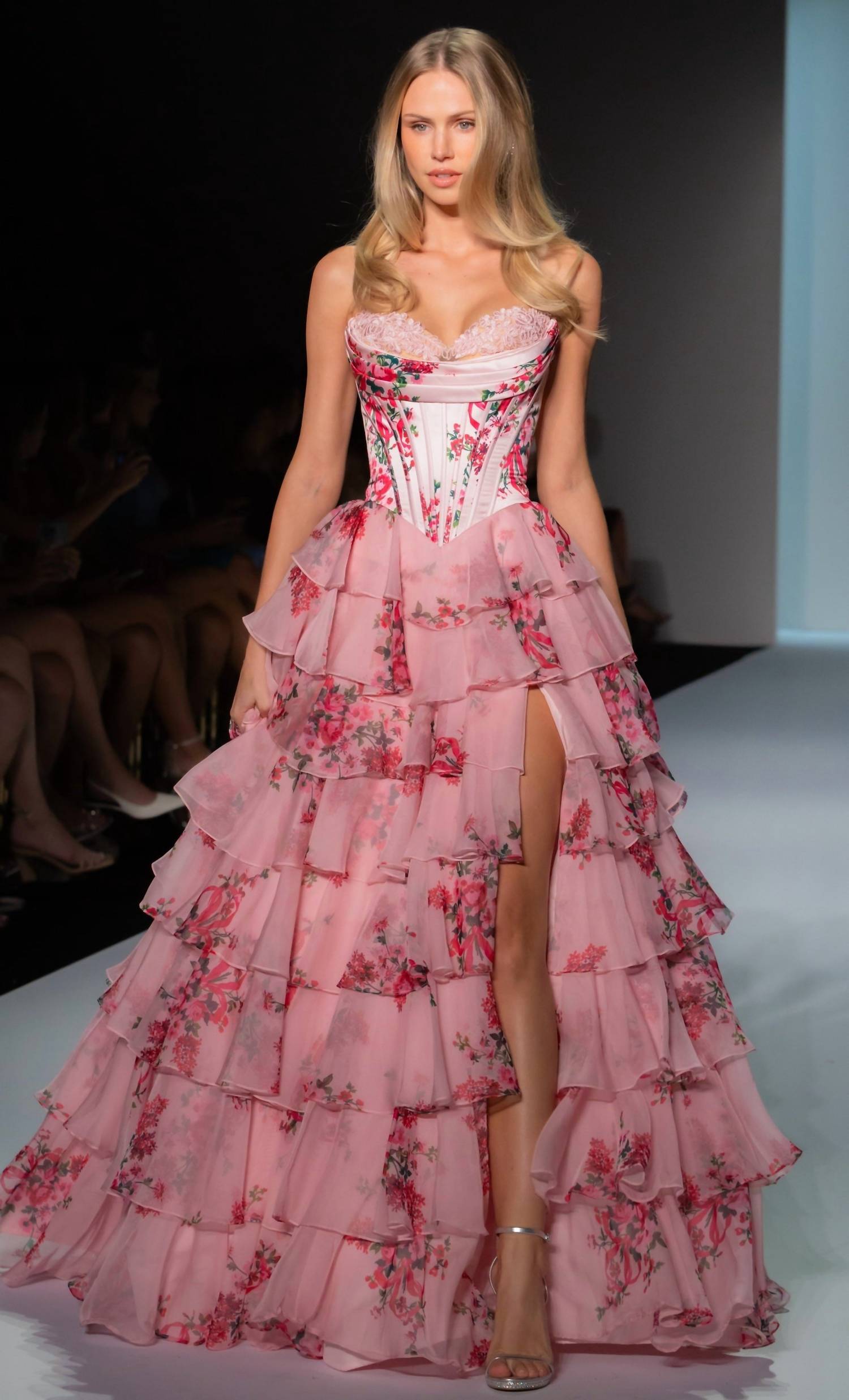 Sherri Hill Ruffle Skirt Floral Corset Dress in pink - women's dress