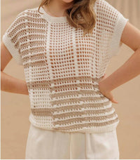 Blu Pepper - Carlie Stripe Crochet Short Sleeve Top
