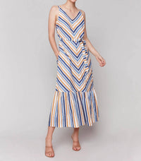Charlie B - Striped Linen Blend Maxi Dress With Sash