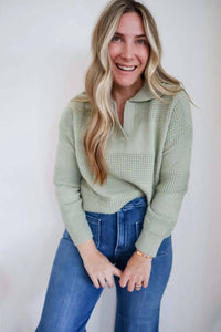 Fate - Brooke Textured Split Neckline Collared Sweater