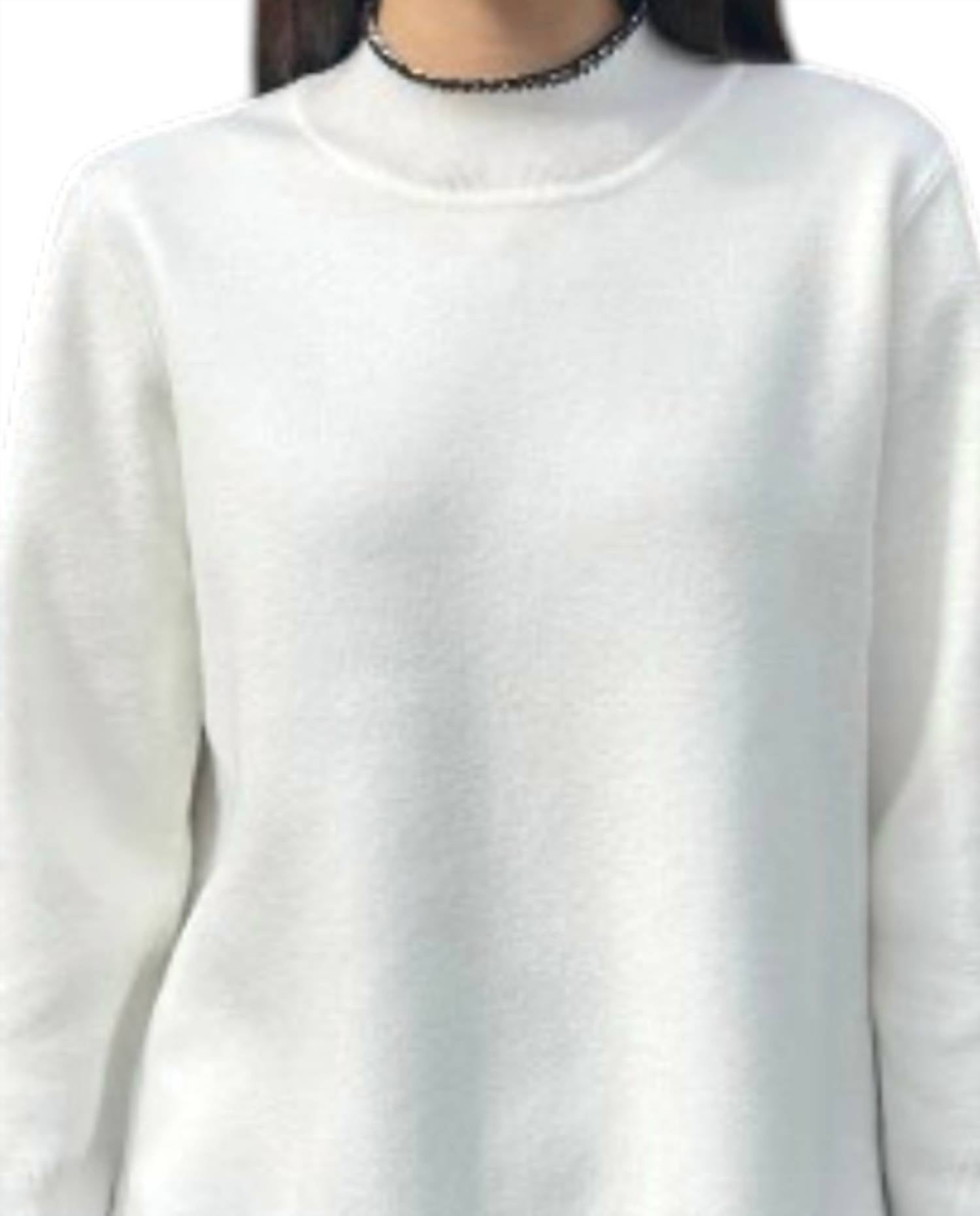 ATELIER High-low Mock Neck Sweater With Stitched Trim in snow and black 1 - women's sweater - detail view