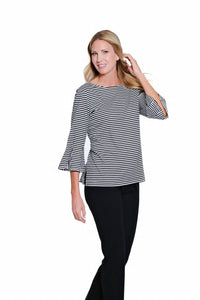 Multiples - 3/4 Flounce and Godet Sleeve Boat Neck Top