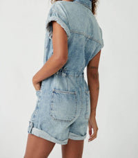Free People - Marci Button Front Cuffed Shortall Romper