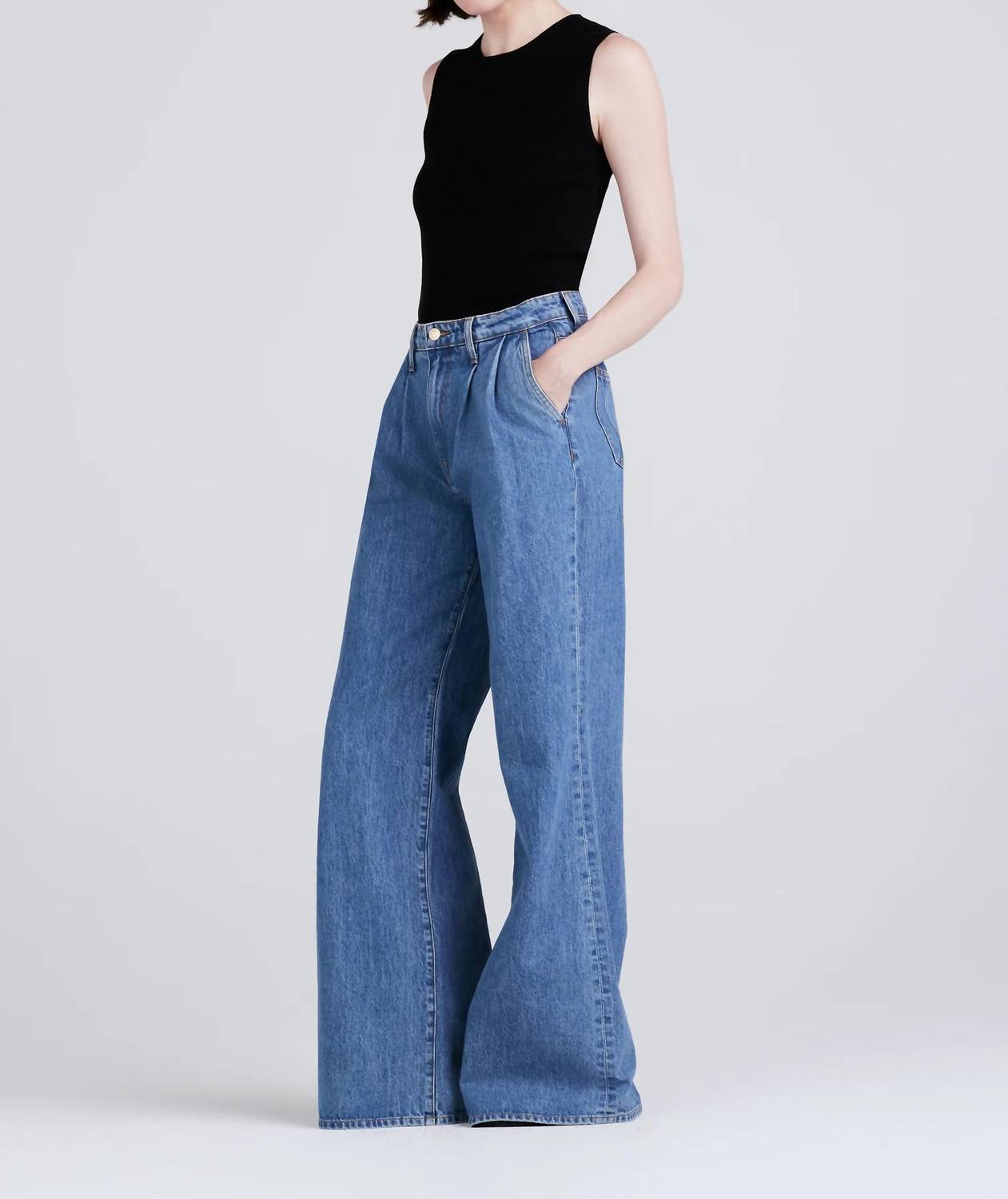 Derek Lam 10 Crosby High Rise Pleated Trouser in carlisle - women's pants - detail view