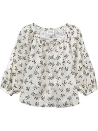 Fifteen Twenty Sam Short Sleeve Peasant Top in cream black print - women's t-shirt - alternate view