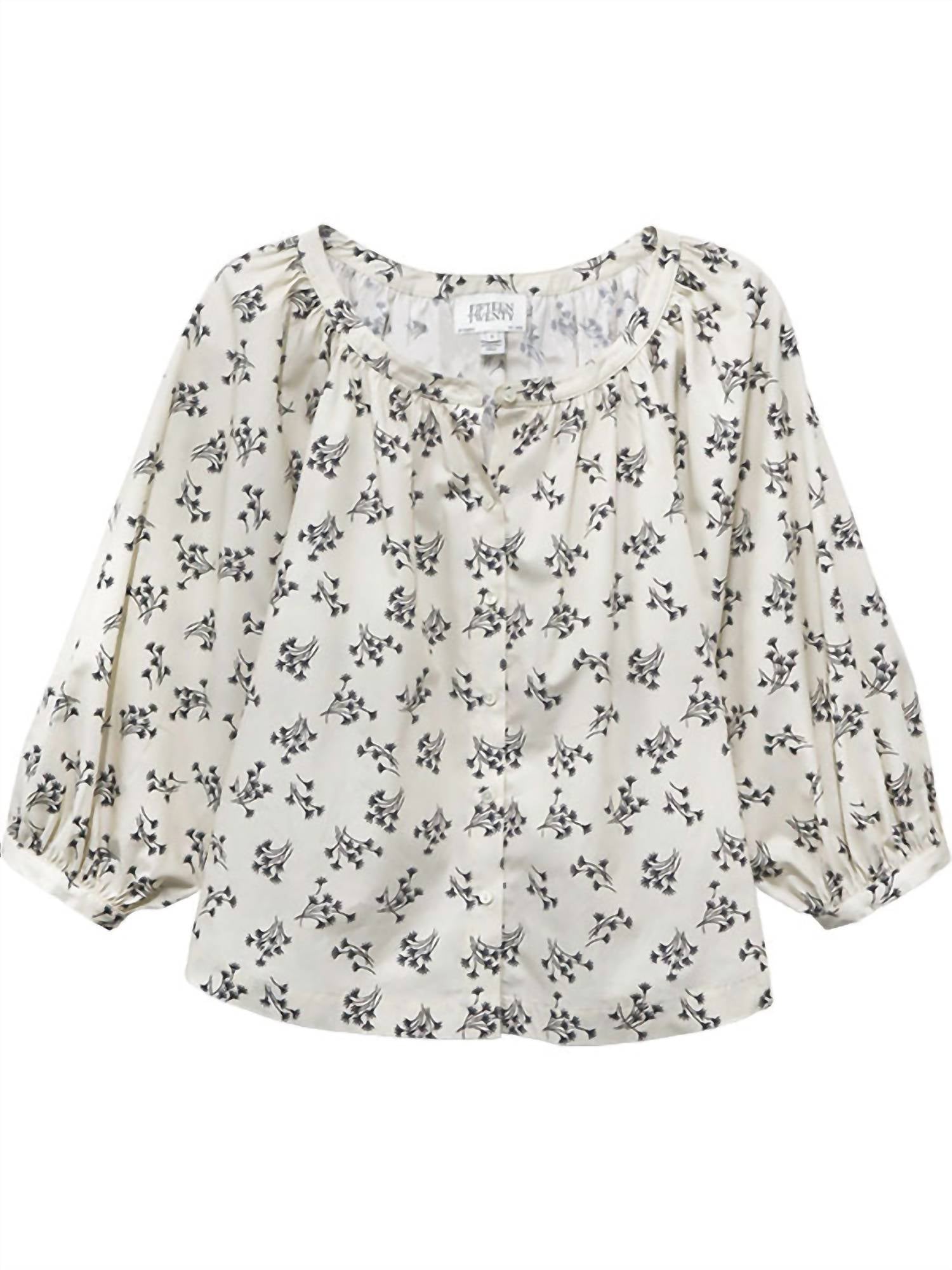 Fifteen Twenty Sam Short Sleeve Peasant Top in cream black print - women's t-shirt - alternate view