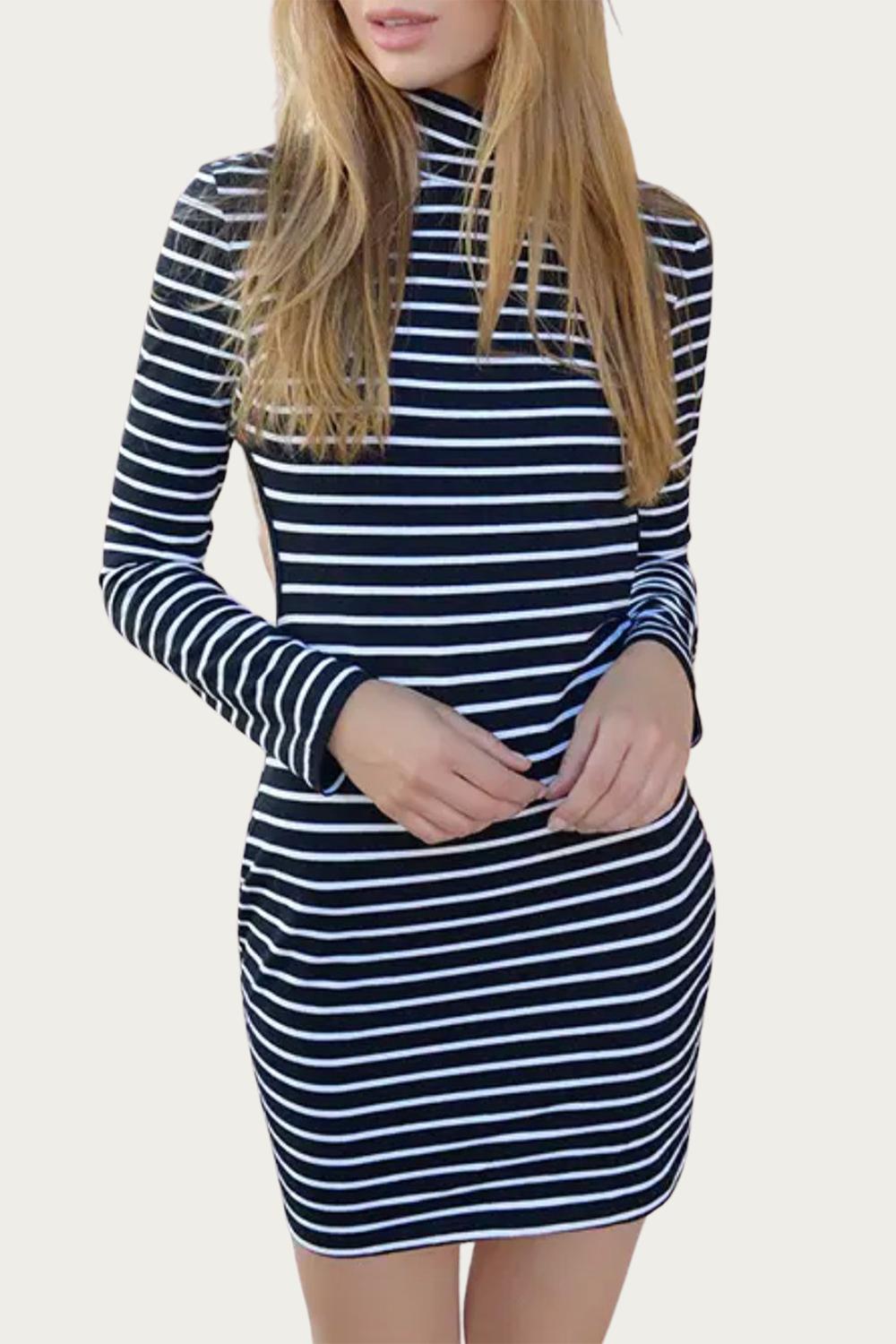OPEN-BACK TURTLENECK MINI DRESS