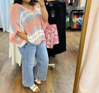 Pol - Stripe Crochet Oversized Top