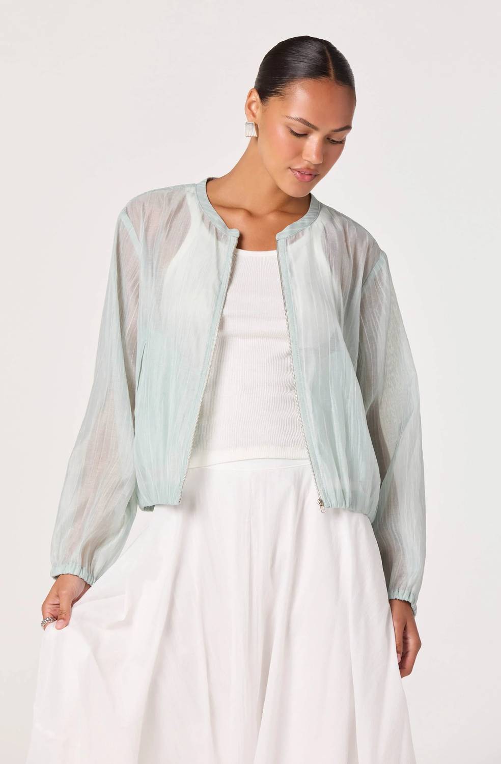 Astr - Aeva Sheer Chiffon Bomber Jacket