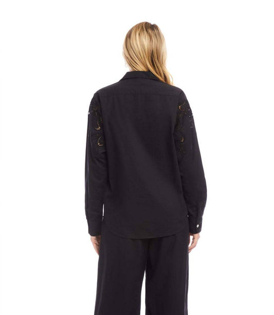 Karen Kane - Long Sleeve Cutout Embroidery Shirt