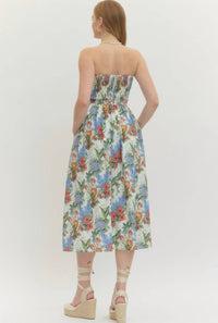 entro Floral Fun Strapless Dress in beige - women's dress - alternate view