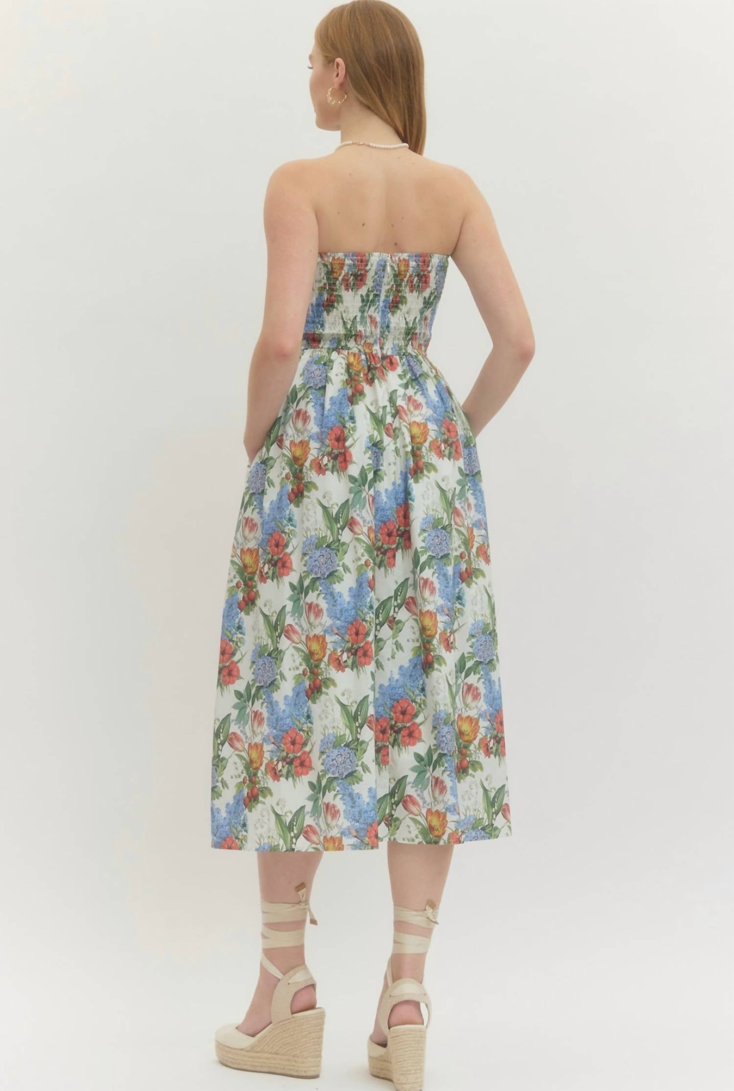 entro Floral Fun Strapless Dress in beige - women's dress - alternate view
