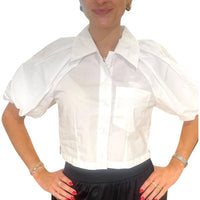 STEVE MADDEN Bubble Sleeve Cotton Crop Top in white - women's shirt