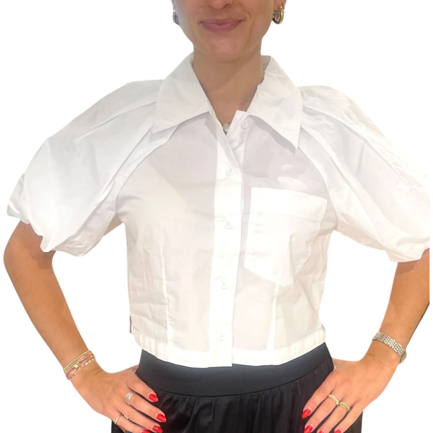 STEVE MADDEN Bubble Sleeve Cotton Crop Top in white - women's shirt