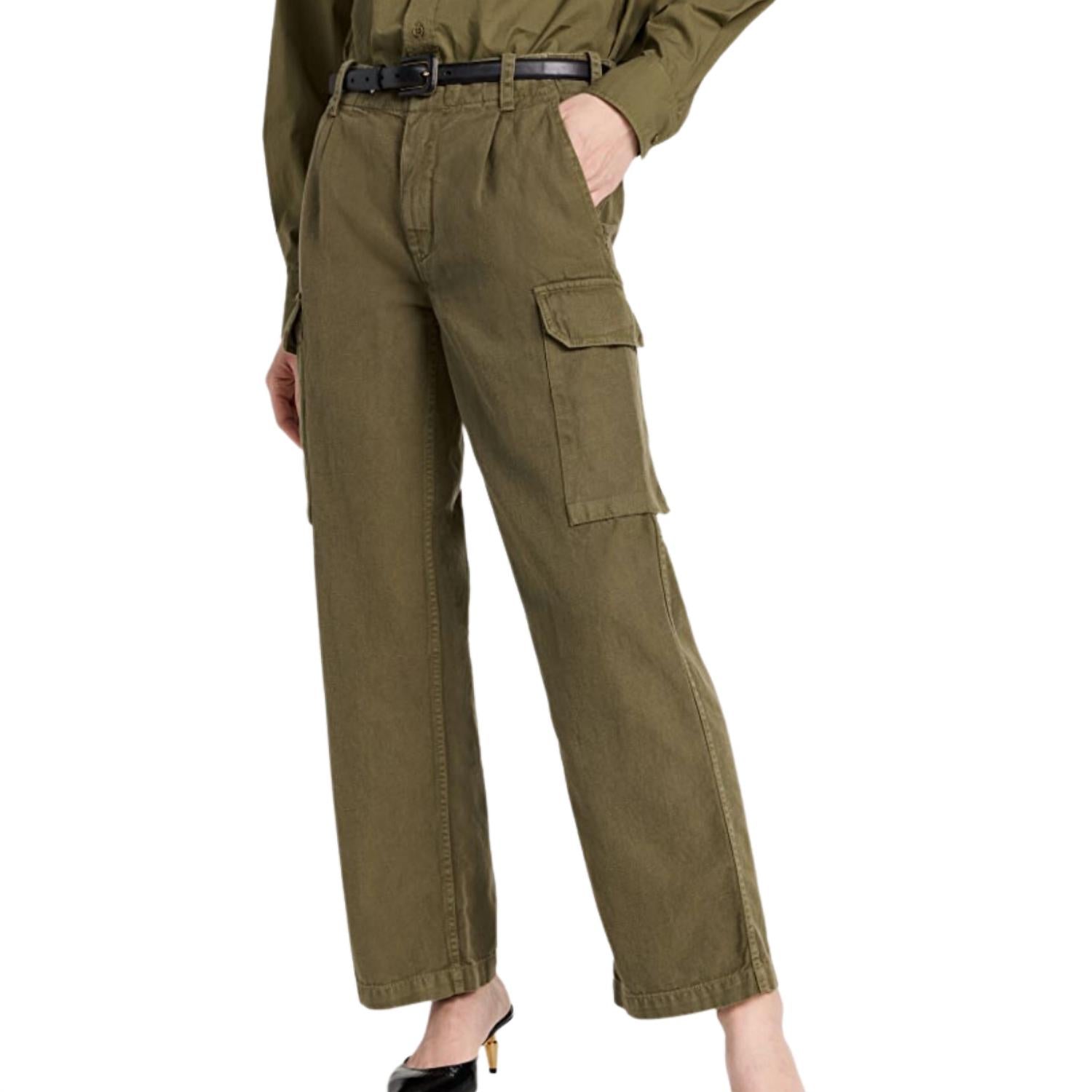 NILI LOTAN Yannic Cargo Pant in olive green - women's pants - detail view