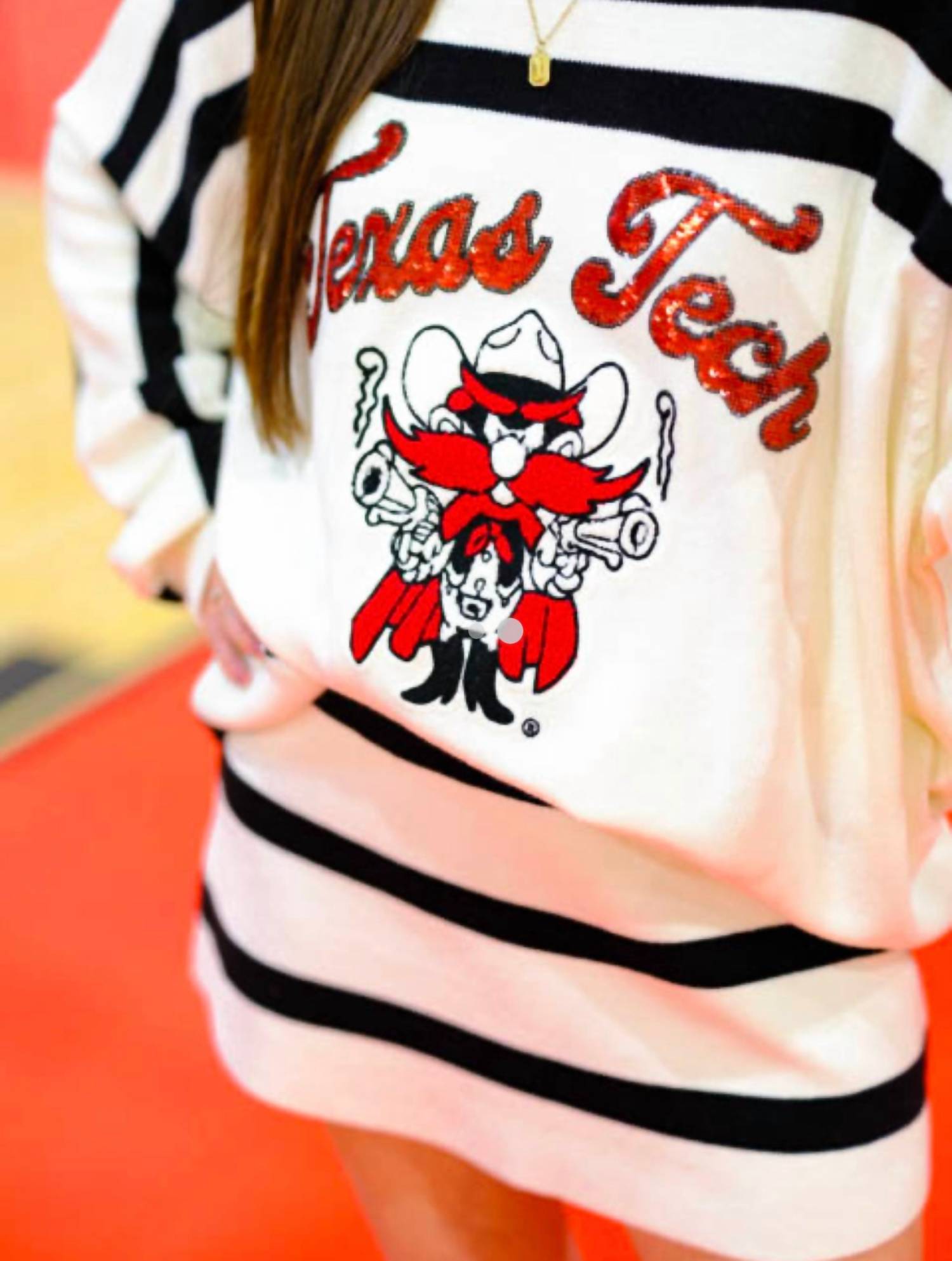 QUEEN OF SPARKLES Texas Tech Long Sleeve Sweater in white - women's sweater - detail view