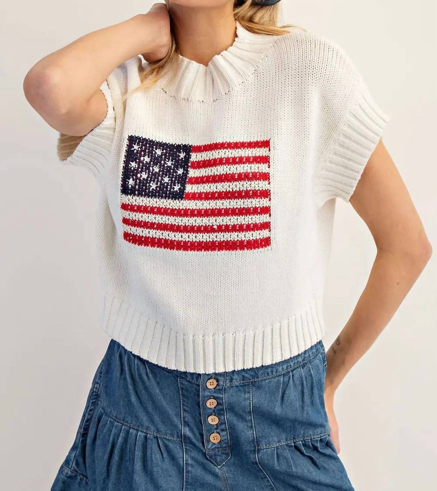 Ee:Some - Usa Flag Mock Neck Top