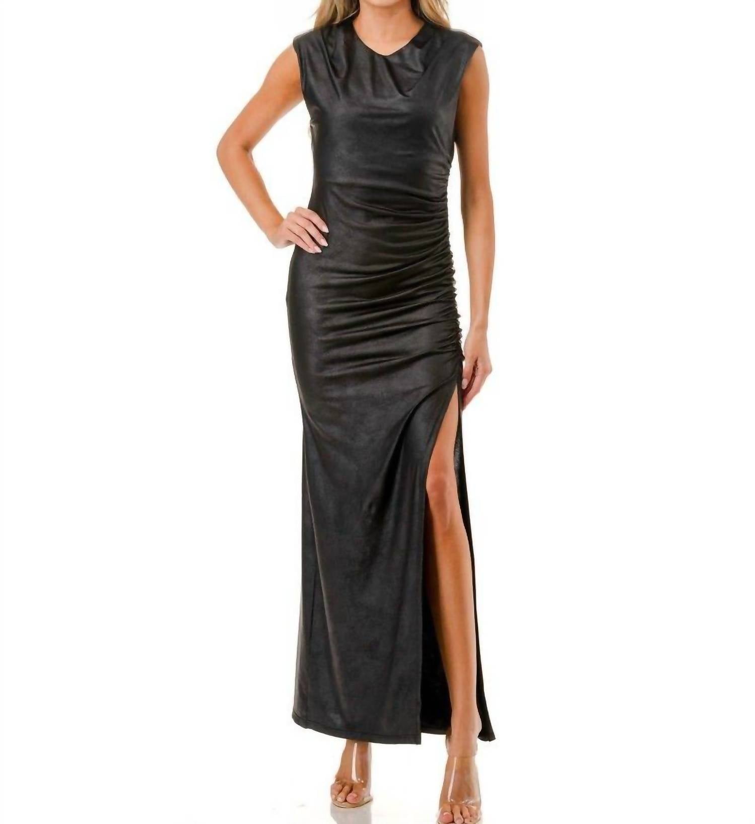 Ariella - Ruched High Neck Midi Dress