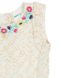 Poppet & Fox - Girl's Patch Pocket Dress With Floral Neckline