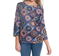 Multiples 3/4 sleeve sweater tunic in blue multi - women's sweater