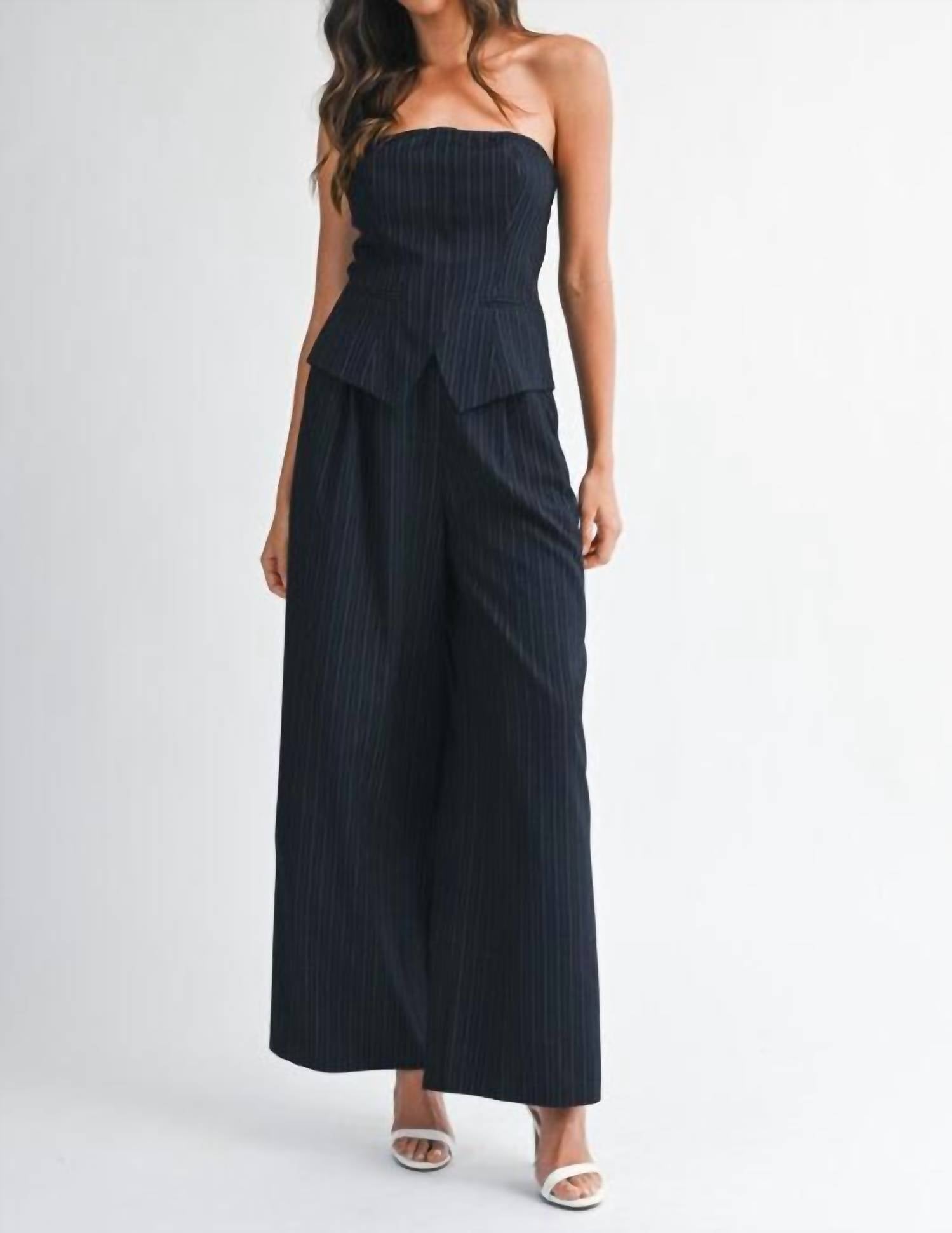 Mable - Pin Stripe Tube Top And Pants Set