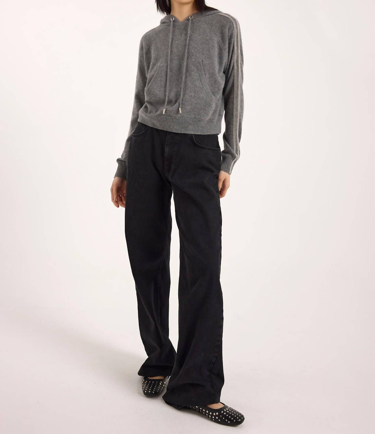 Brodie Cashmere - Bree Beaded Sleeve Cashmere Hoodie
