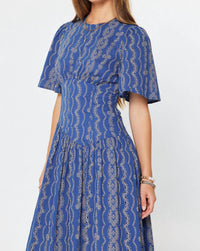 current air Embroidered Half Sleeve Maxi Dress in blue - women's dress - alternate view