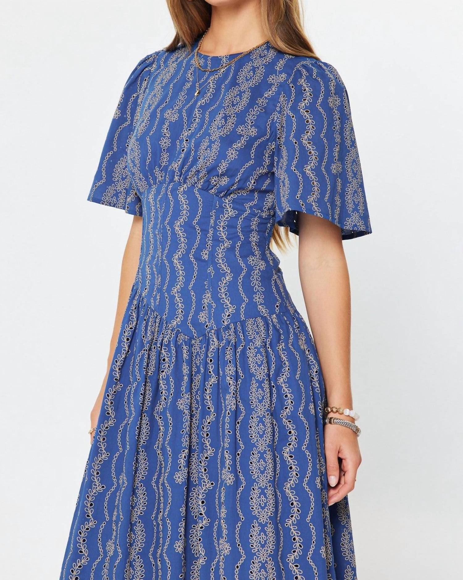 current air Embroidered Half Sleeve Maxi Dress in blue - women's dress - alternate view