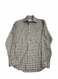 Gherardi Men's Double Plaid Button Up Shirt in beige - men's shirt