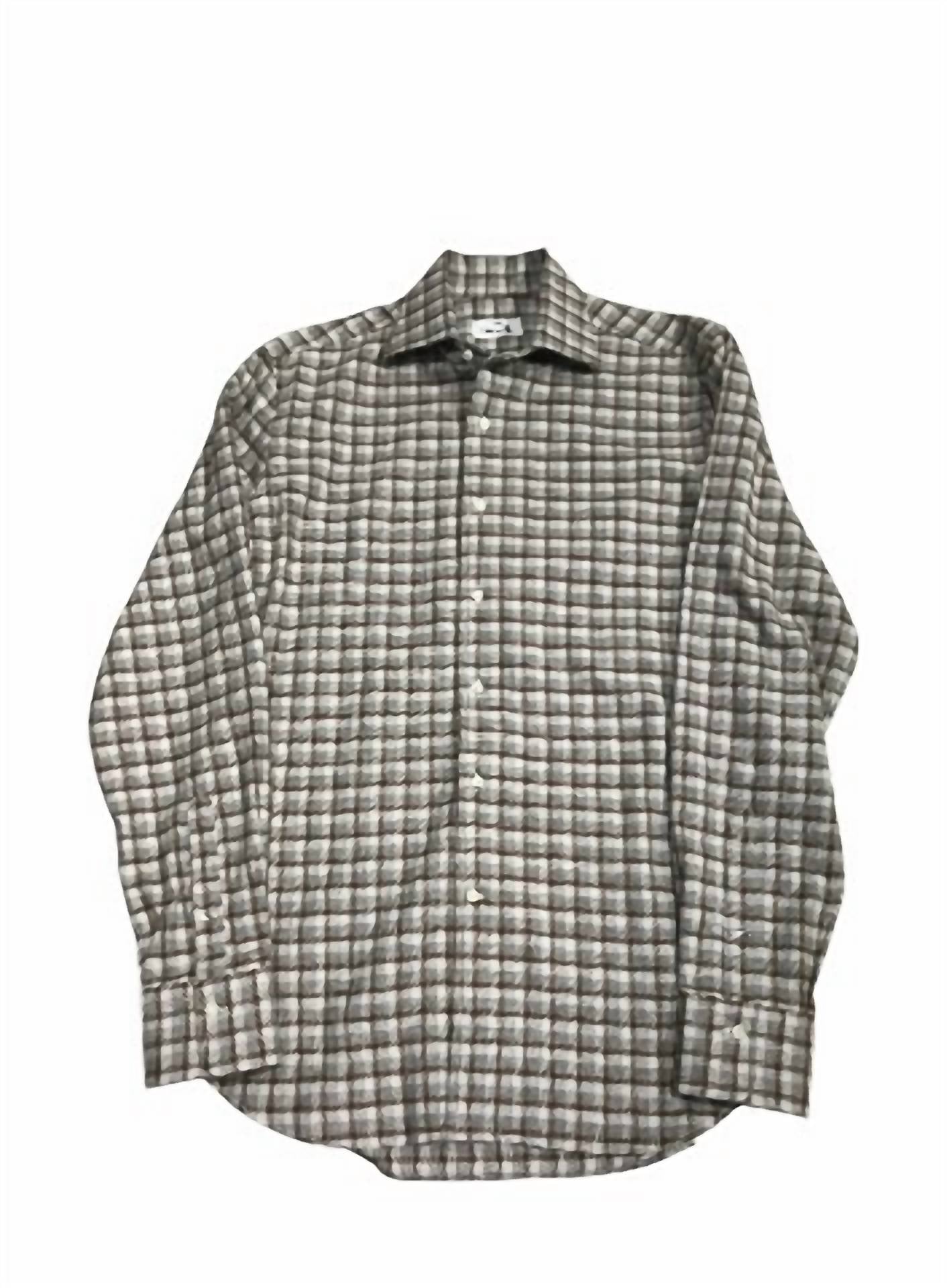 Gherardi Men's Double Plaid Button Up Shirt in beige - men's shirt