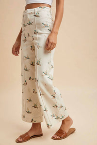Anniewear - Mallard Printed Stretch Denim Wide Leg Jeans