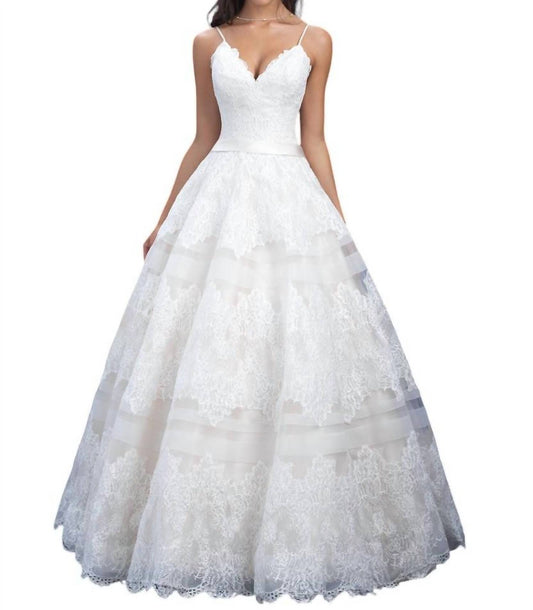 Allure Bridals - Lace Ballgown with Sheer Chiffon Stripes