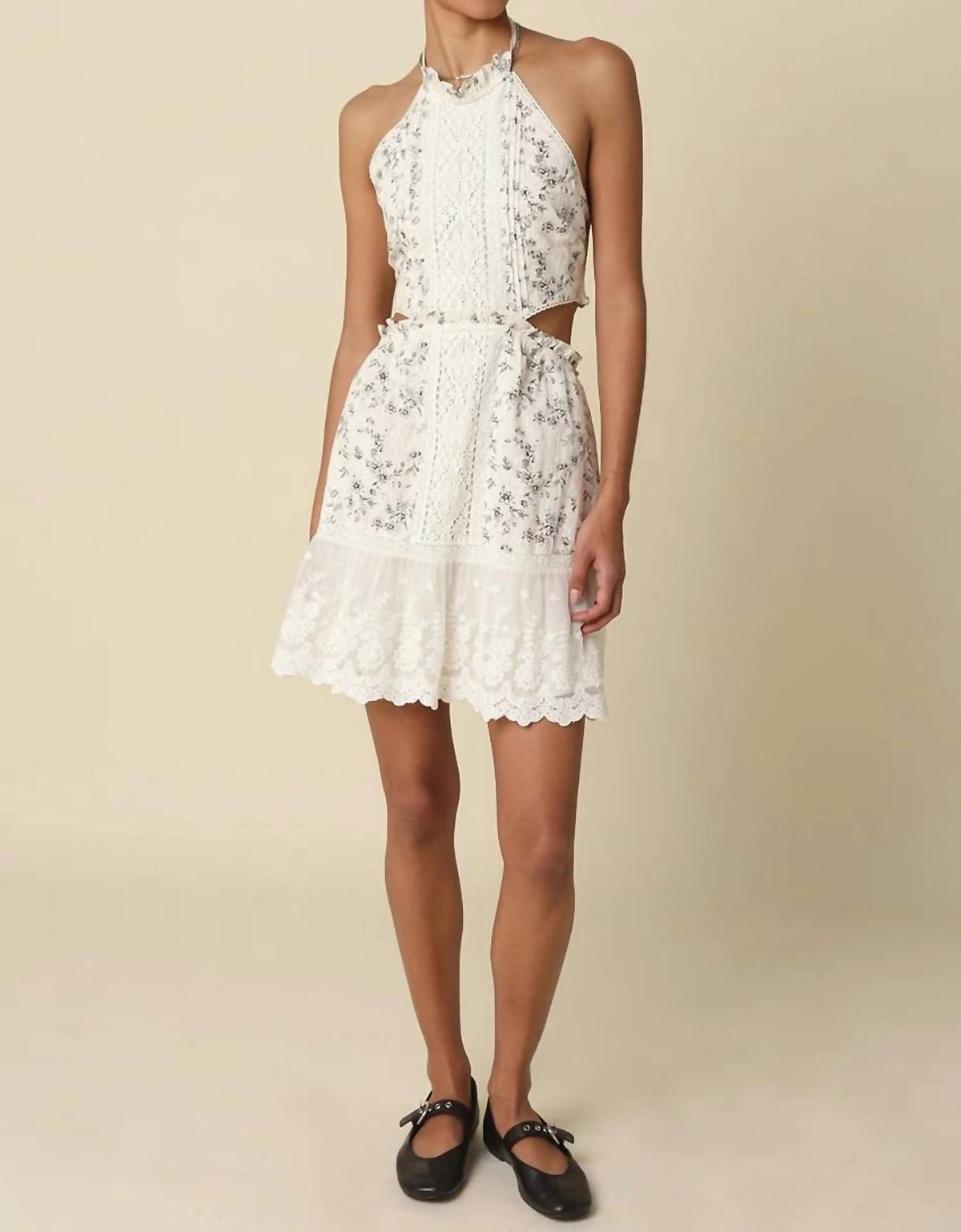Olivaceous - Elara Embroidered Halter Mini Dress