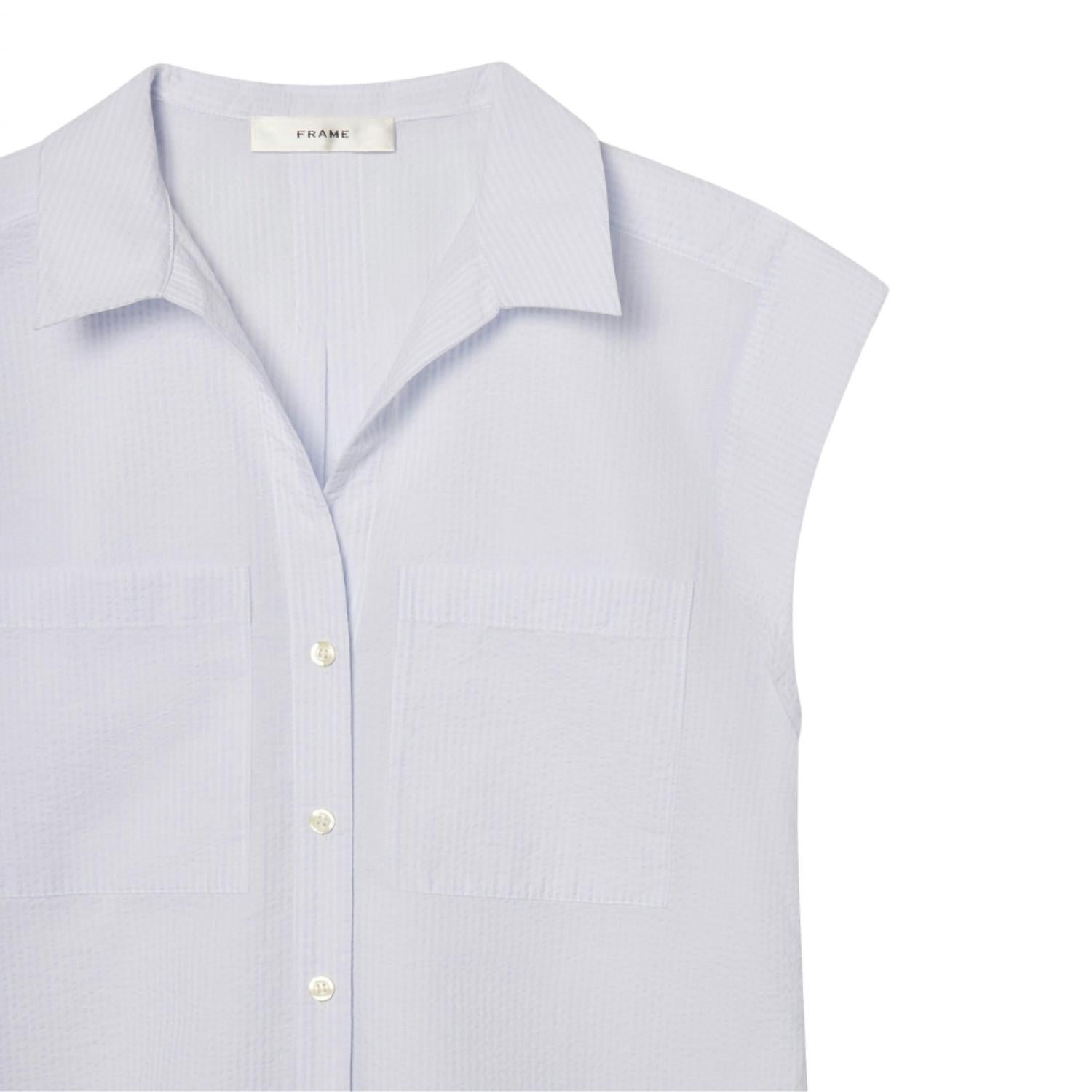 FRAME Women's Seersucker Leisure Shirt in blue - women's shirt - alternate view