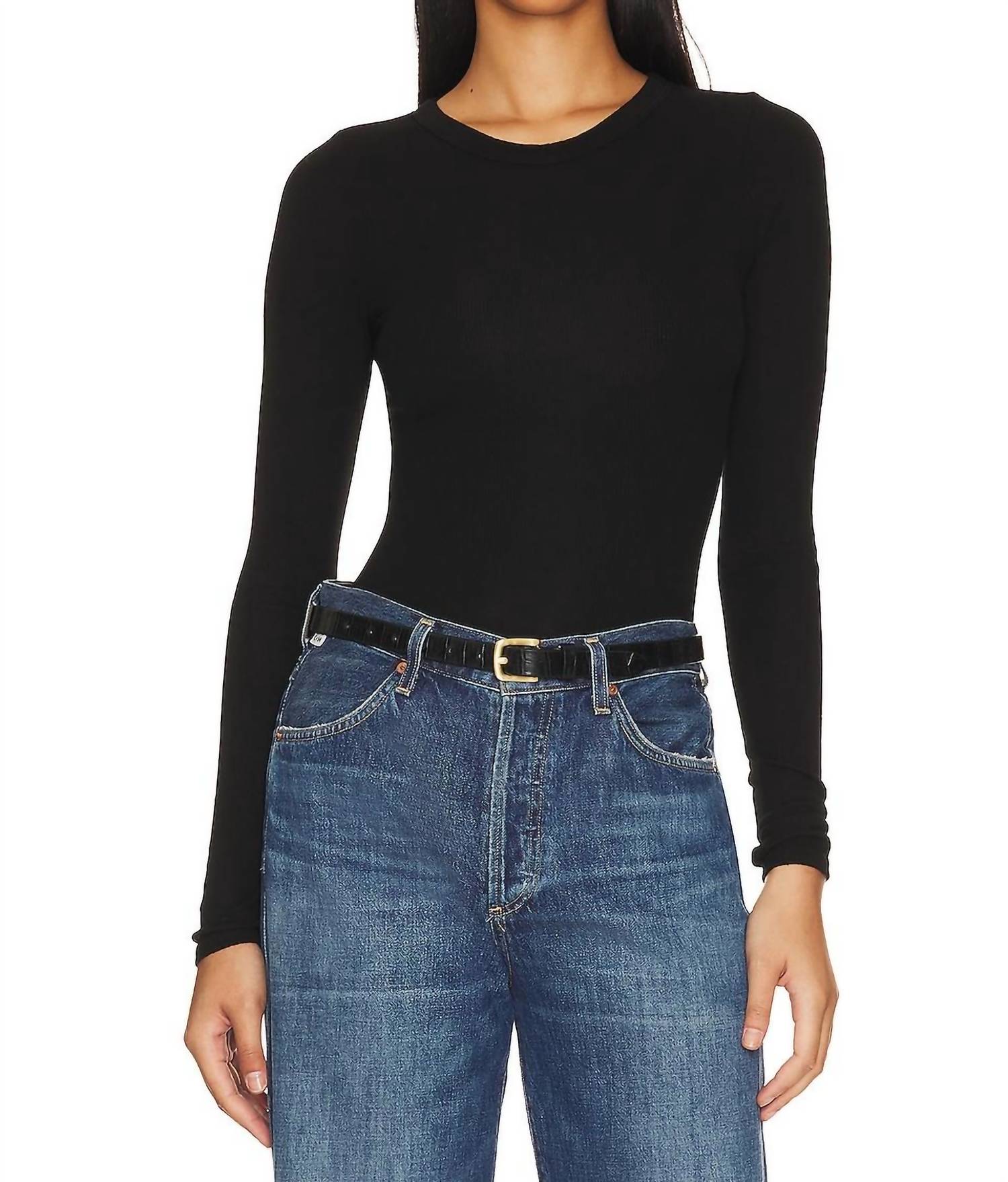 Enza Costa - Slit Neck Long Sleeve Crew Top